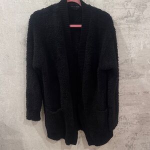 Barefoot Dreams CozyChic Ribbed Open Cardigan Black Large
